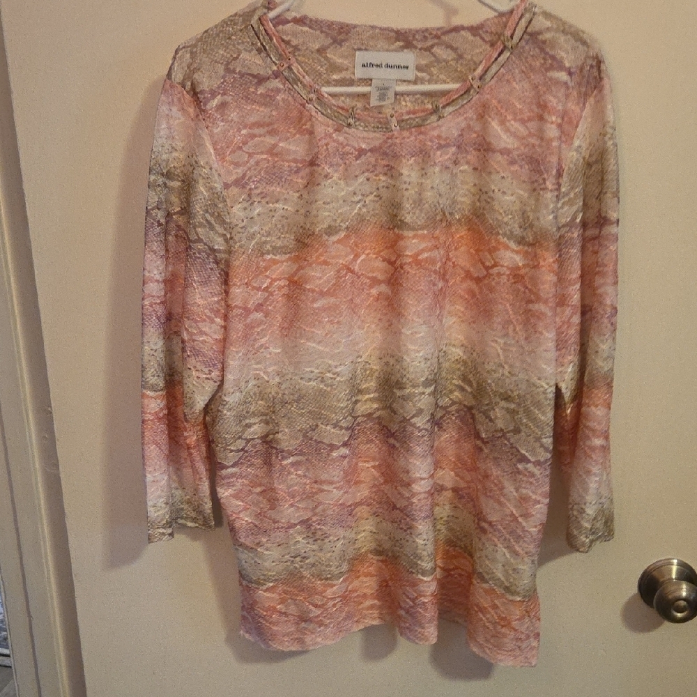 Alfred Dunner Pink and Tan 3/4 Sleeve Blouse